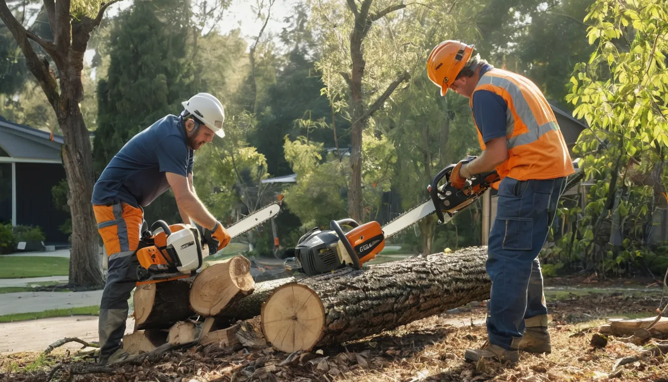 Tree removal provider cutting a fallen limb safely in the Avon area