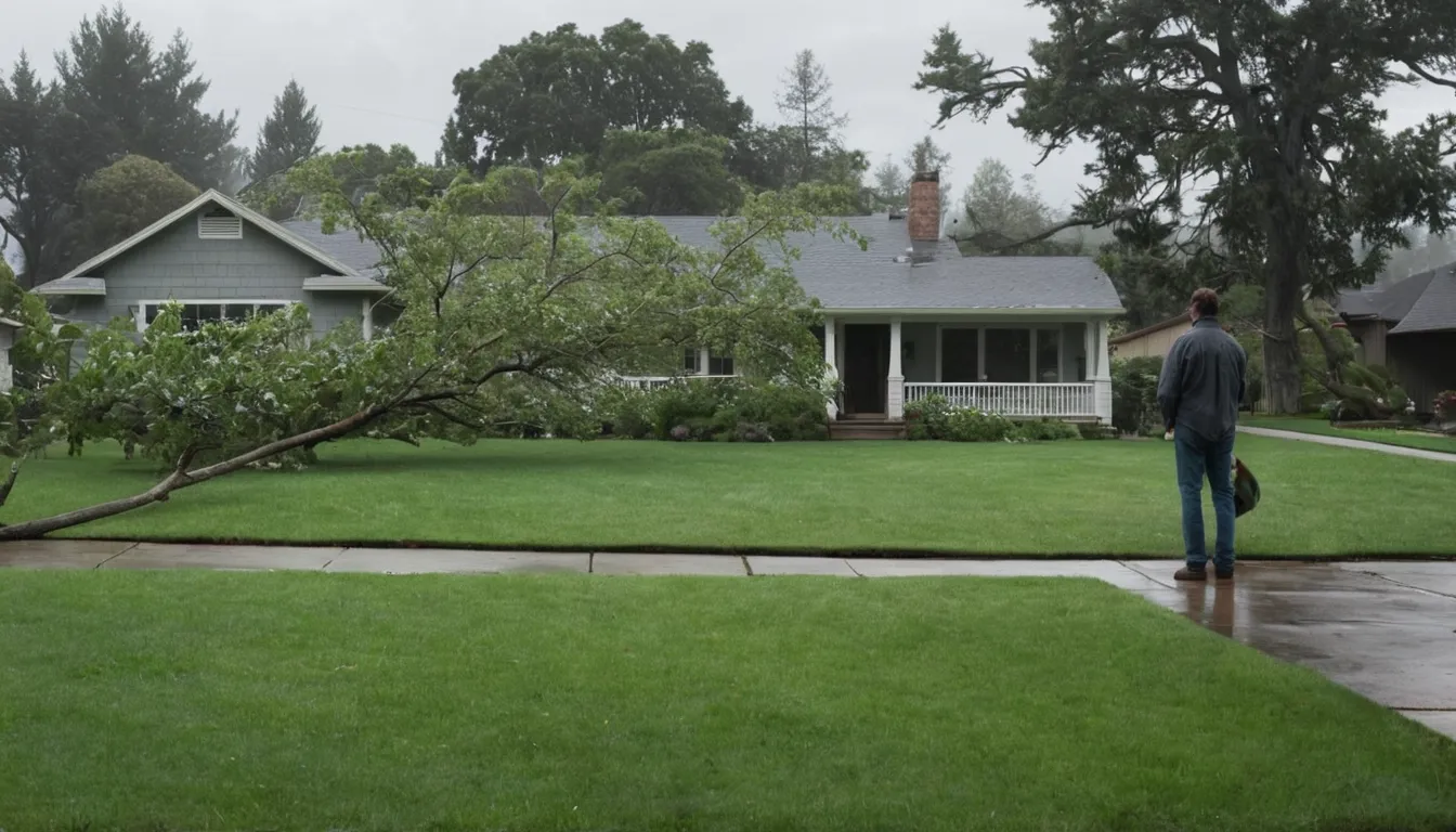 Homeowner photographing a storm-damaged tree from a safe distance in Avon