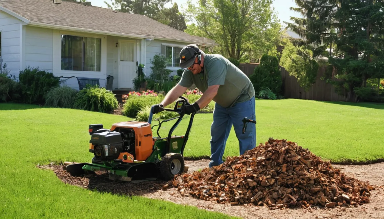 A local provider grinding a tree stump in a residential yard in Avon